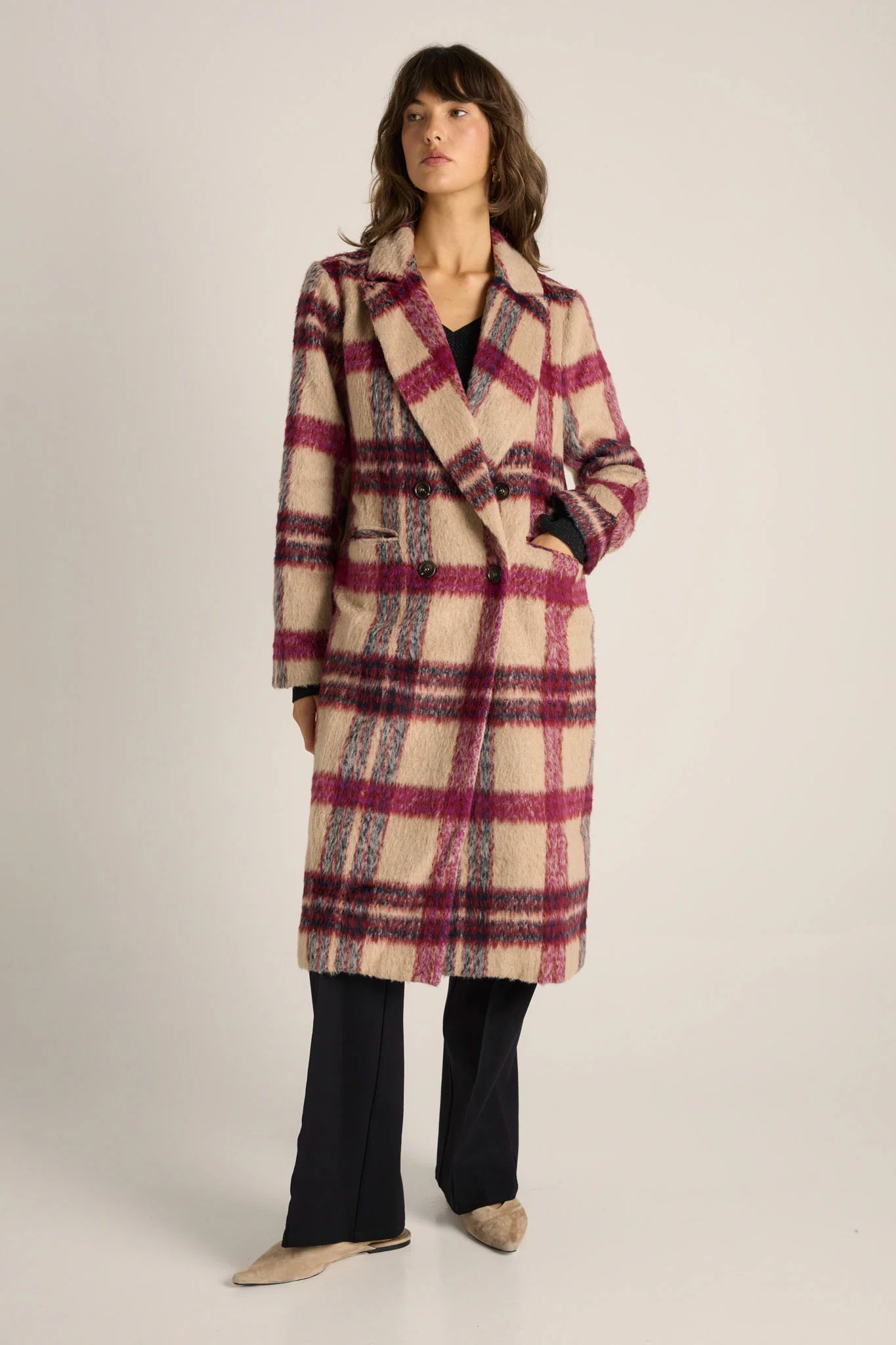 Fate+Becker Harlow Check Longline Coat