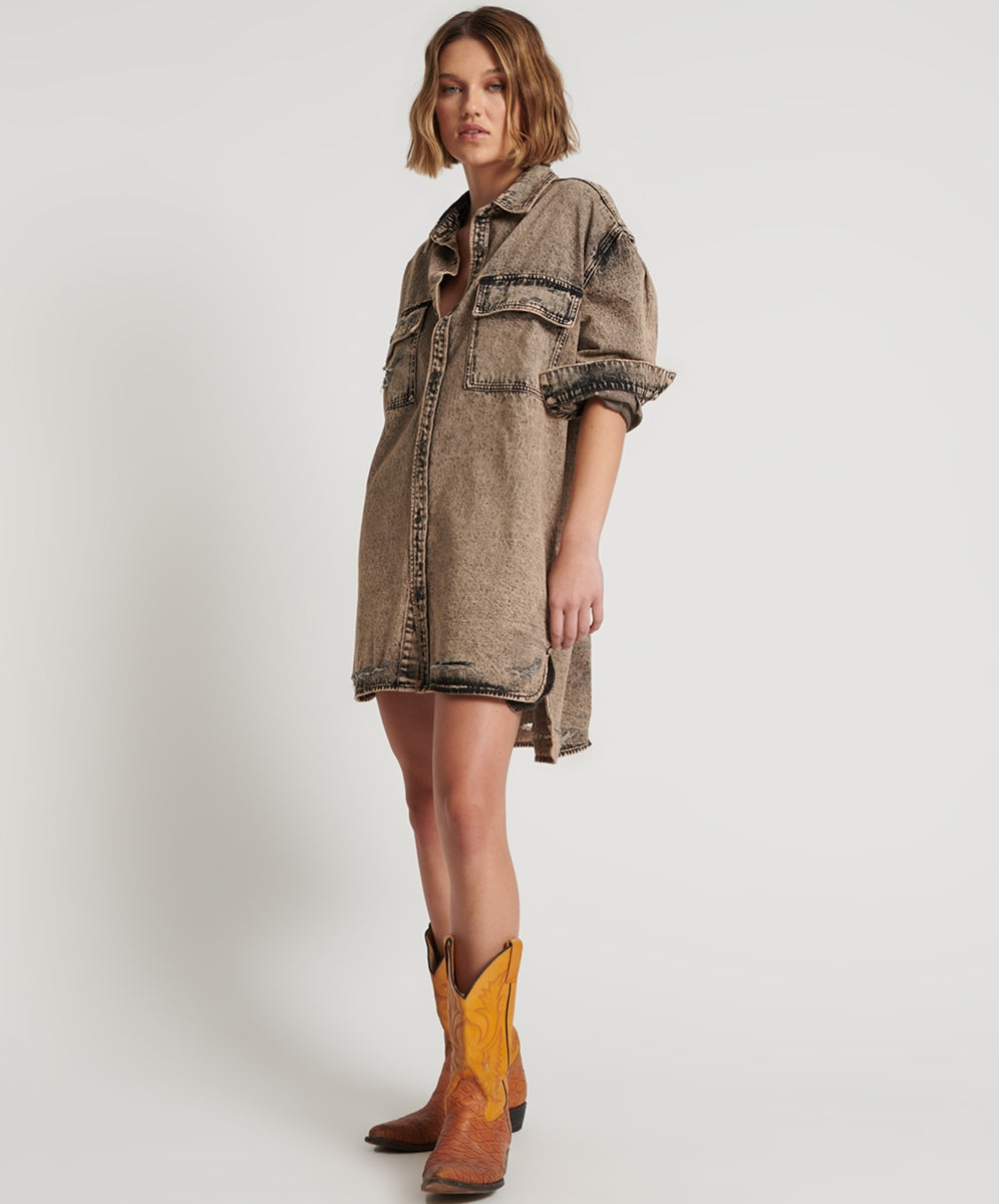 One Teaspoon Rust Denim Shirt Dress