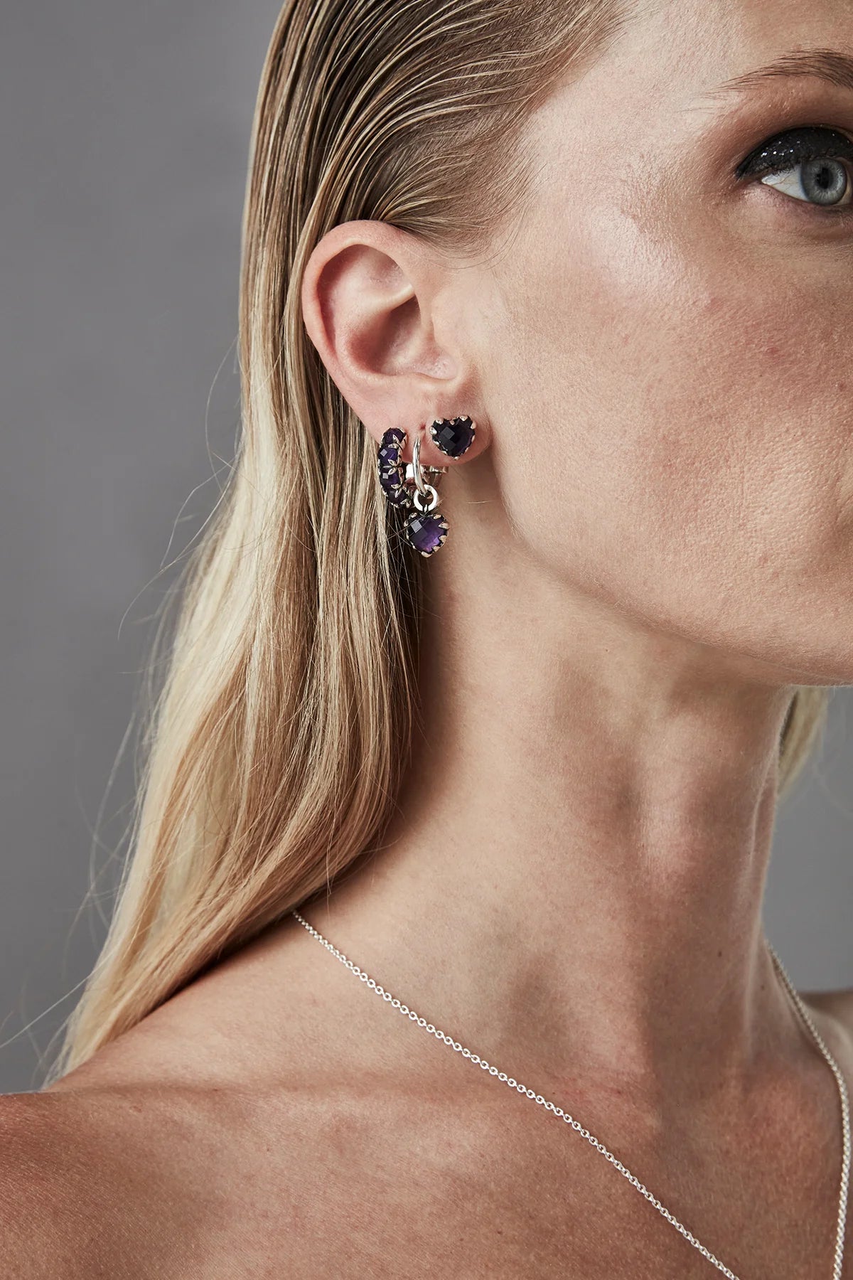 Stolen Girlfriends Club Love Anchor Earring - Silver/Amethyst