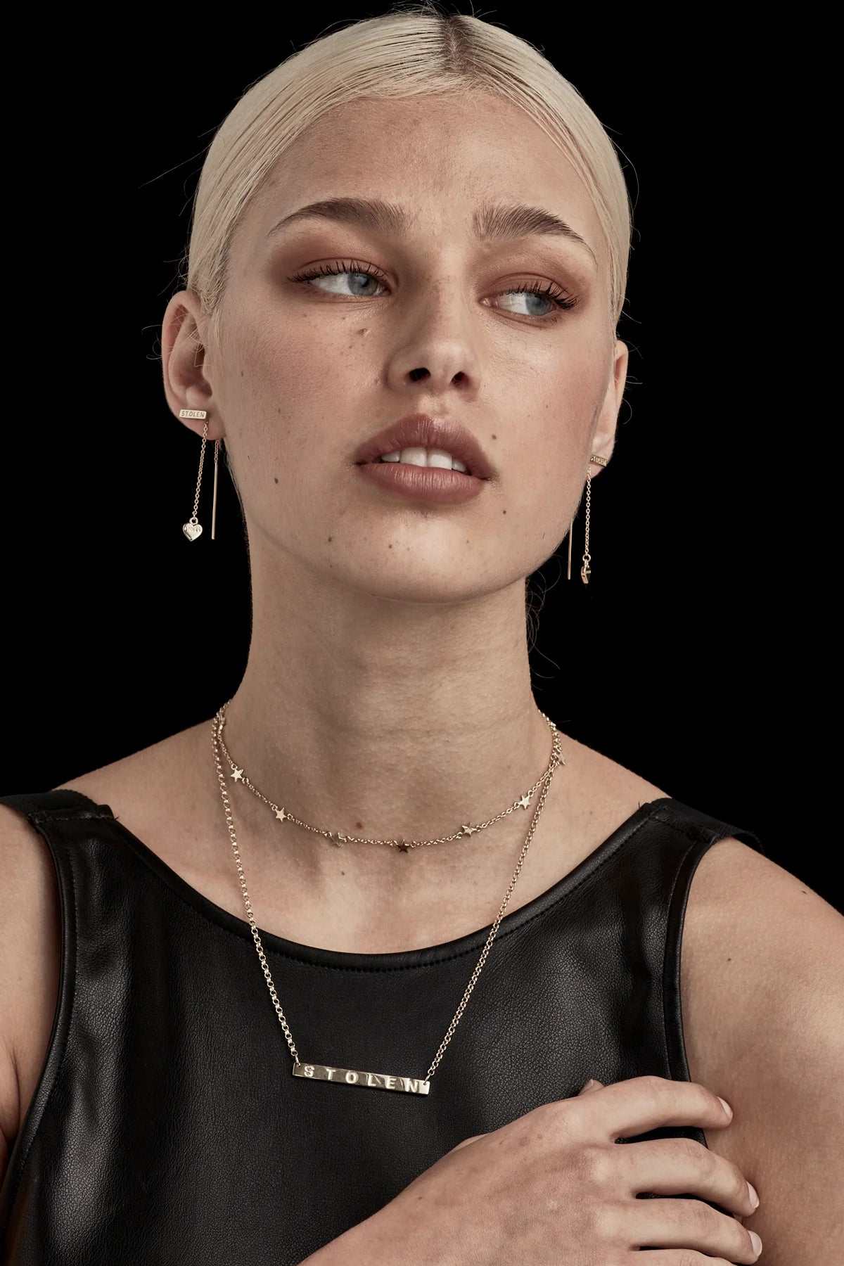 Stolen Girlfriends Club Tiny Stolen Bar Earrings 18k Gold Plated