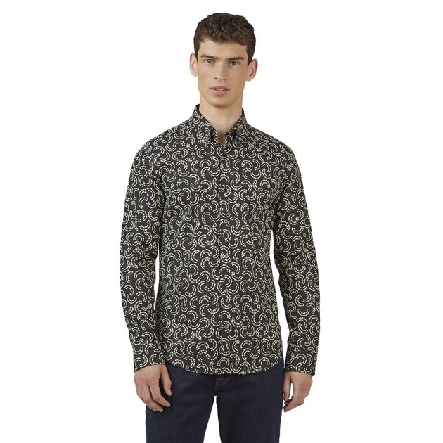 Ben Sherman Mono Geo Print Long Sleeve Shirt