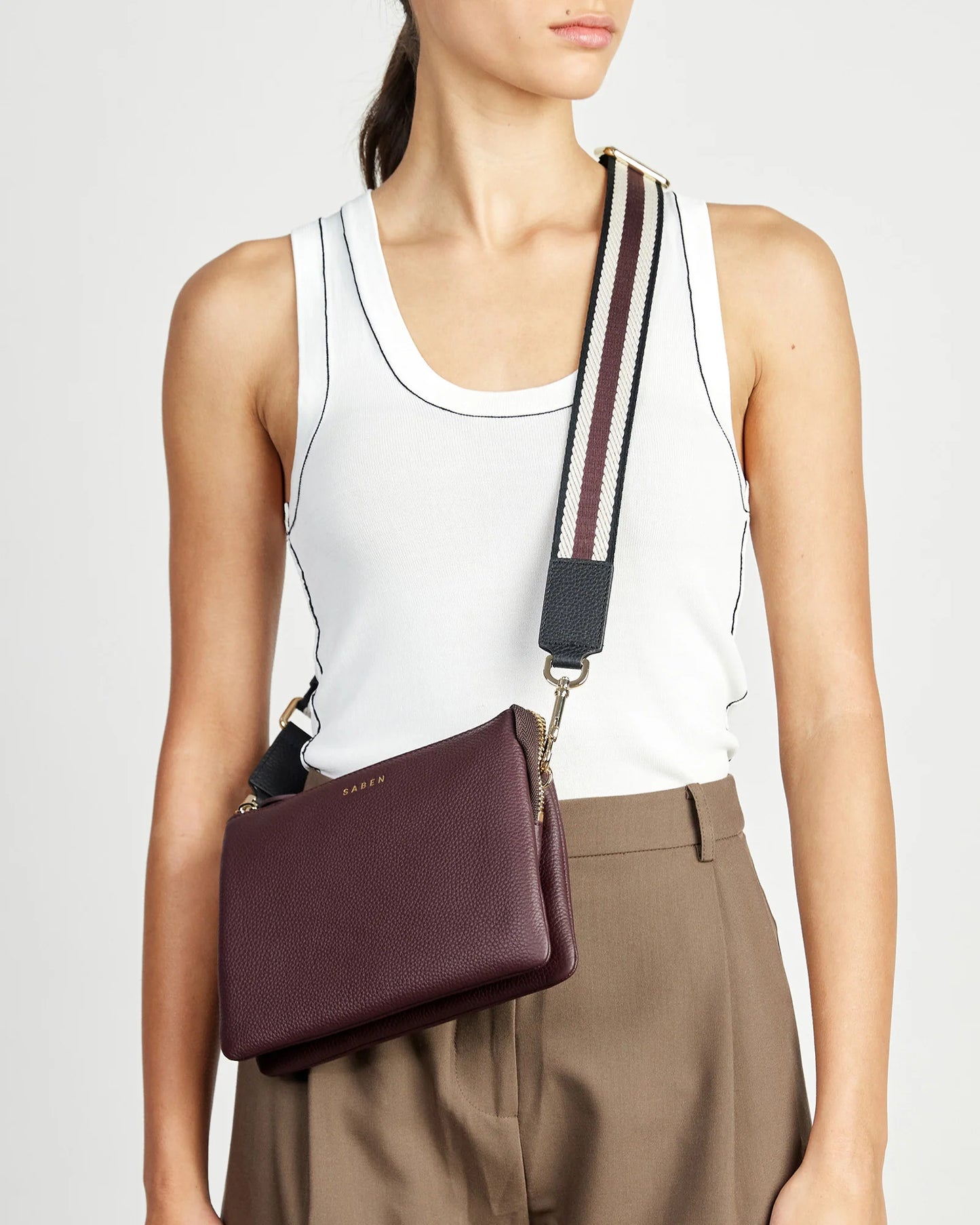 Saben Feature Strap Webbing Black, White, Merlot