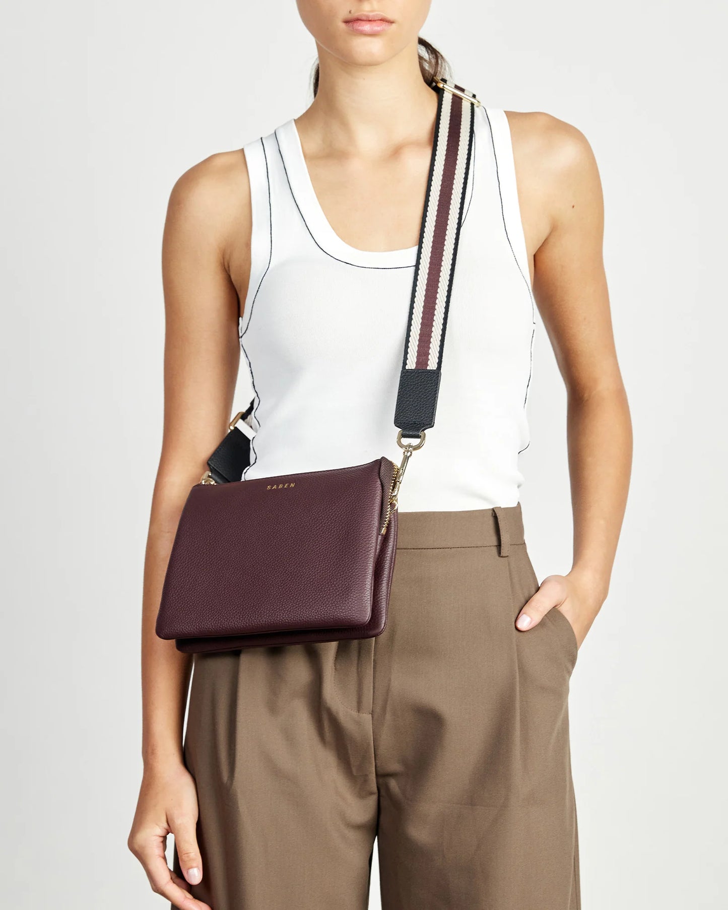 Saben Feature Strap Webbing Black, White, Merlot