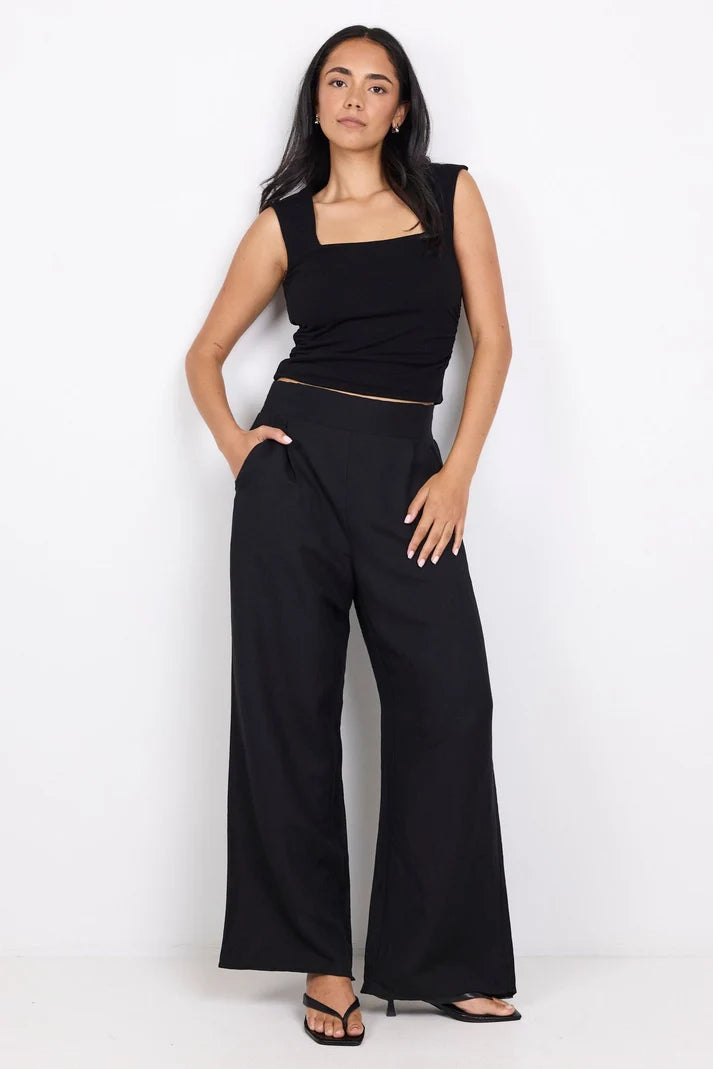 Among The Brave Guardian Black Linen Viscose Elastic Back Pants