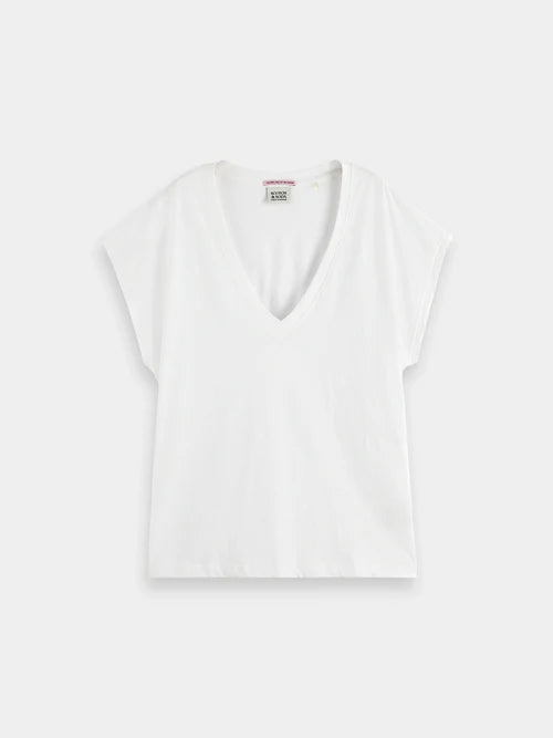 Scotch & Soda V Neck Slub Tee Shirt in Black or White
