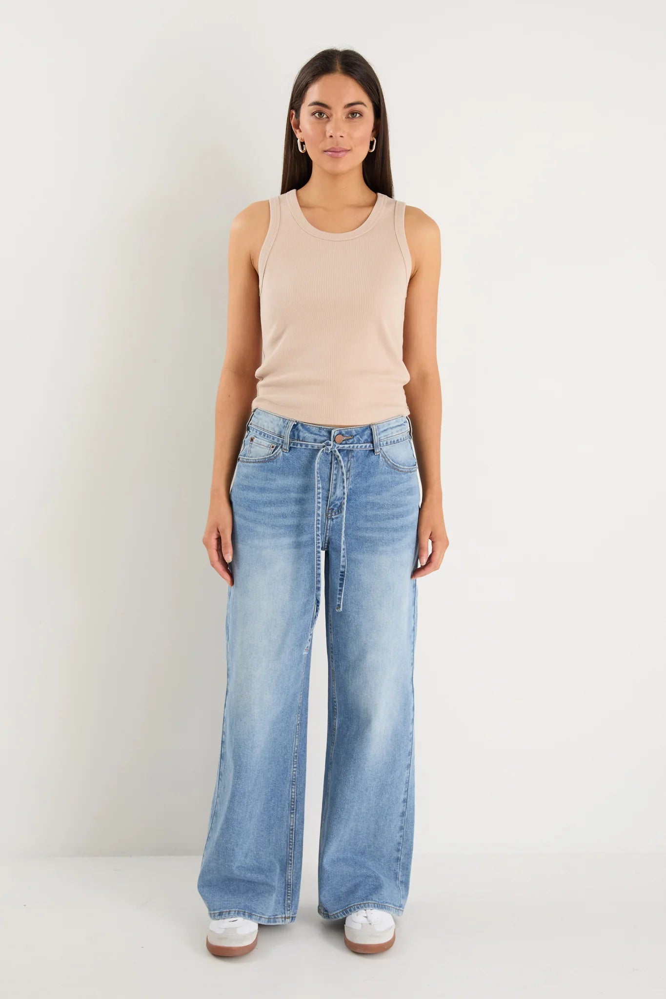 Stories Be Told College Light Blue Wide Leg Tie Belt Jean
