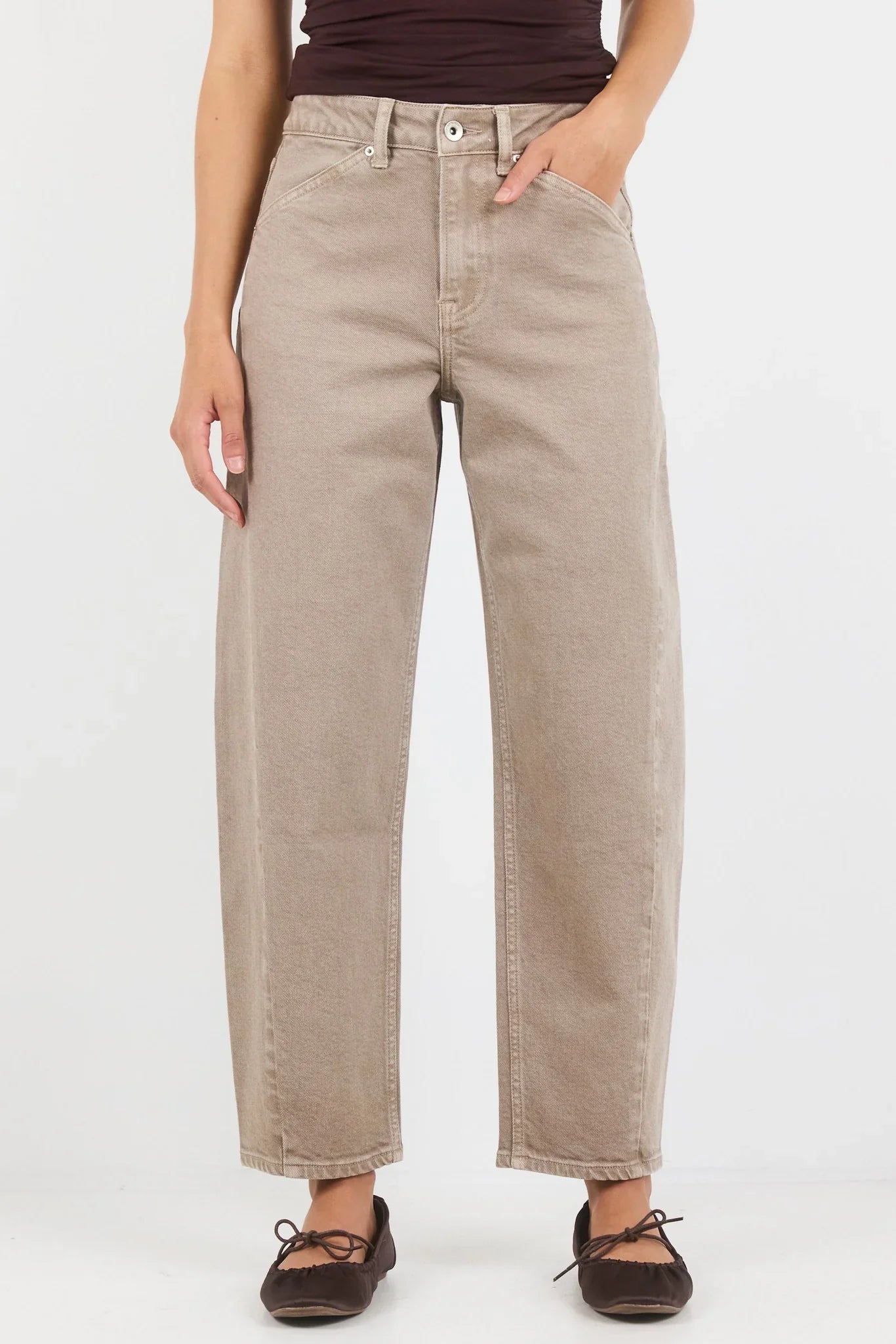 Stories Be Told Idolise Taupe Stretch Soft Barrel Jean