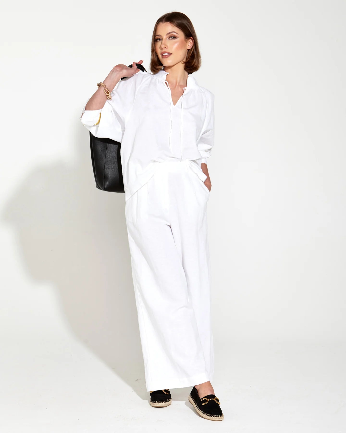 Fate+Becker Heritage Linen Wide Leg Pant - White