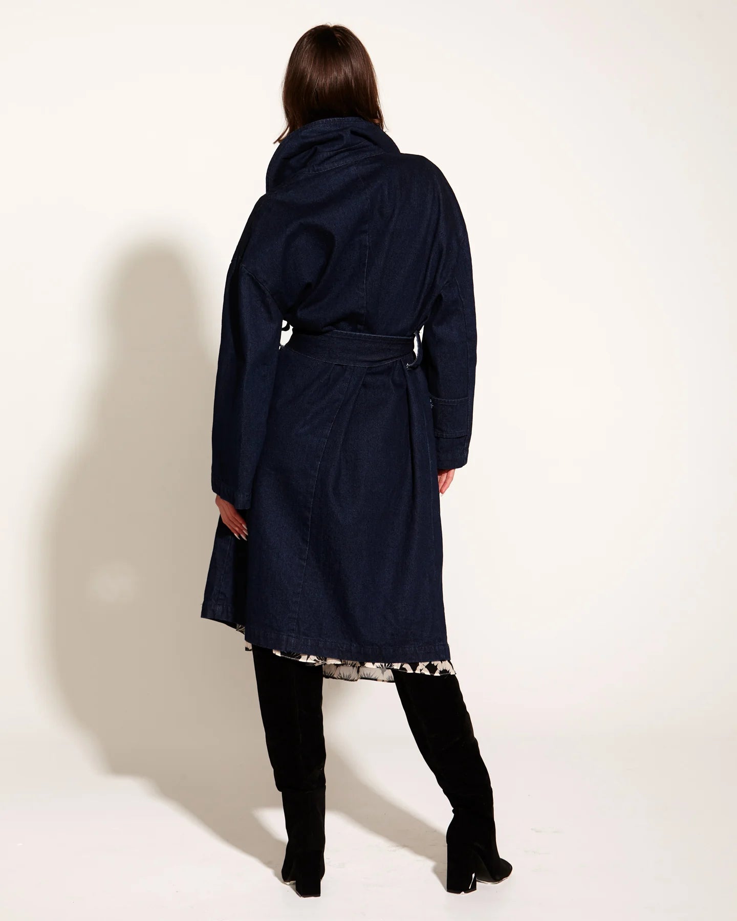 Fate+Becker Night And Day High Collar Oversized Denim Trench Coat - Midnight Blue