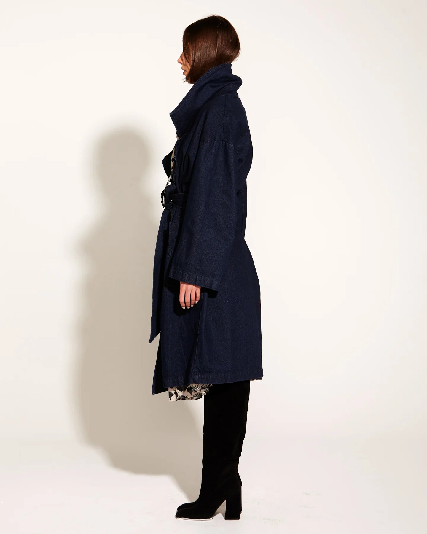 Fate+Becker Night And Day High Collar Oversized Denim Trench Coat - Midnight Blue