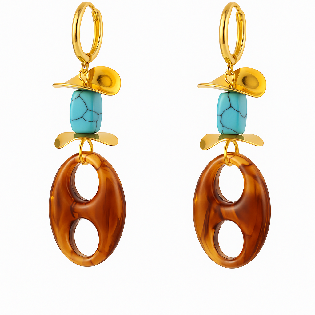 Me The Label Gold & Turquoise Dangle Earrings