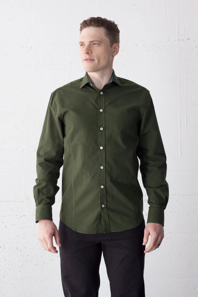 Lichfield Cotton Shirt in Forest Green