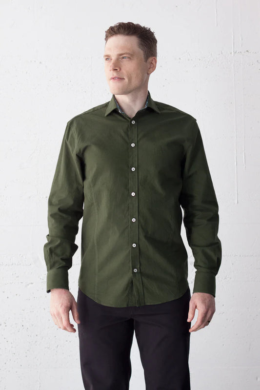 Lichfield Cotton Shirt in Forest Green
