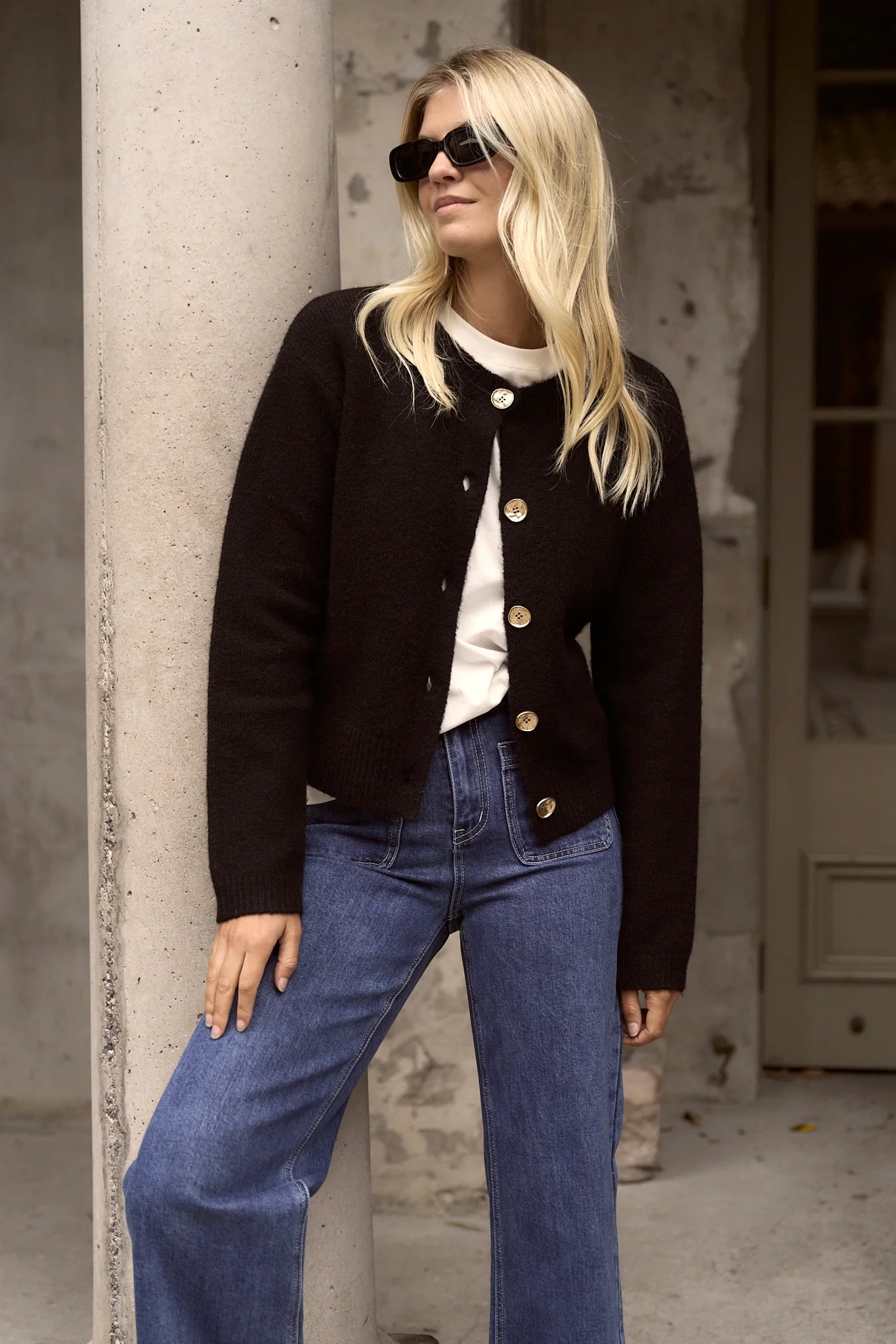 Stories Be Told Imprint Black Soft Knit Crewneck Cardigan