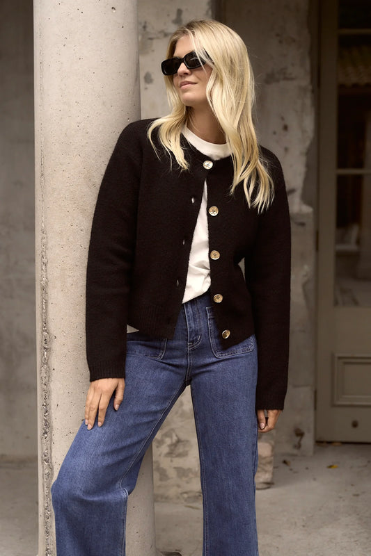 Stories Be Told Imprint Black Soft Knit Crewneck Cardigan