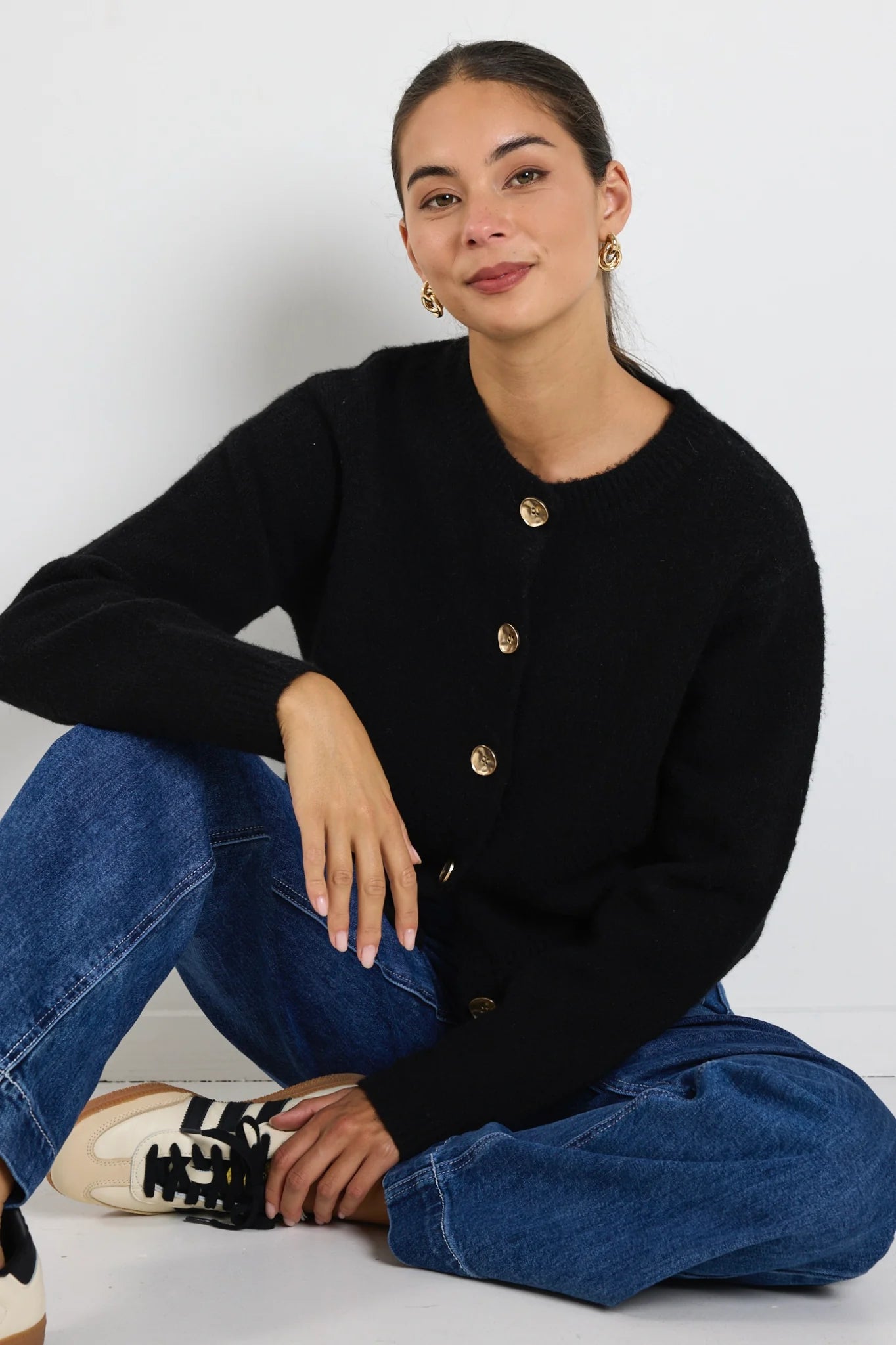 Stories Be Told Imprint Black Soft Knit Crewneck Cardigan