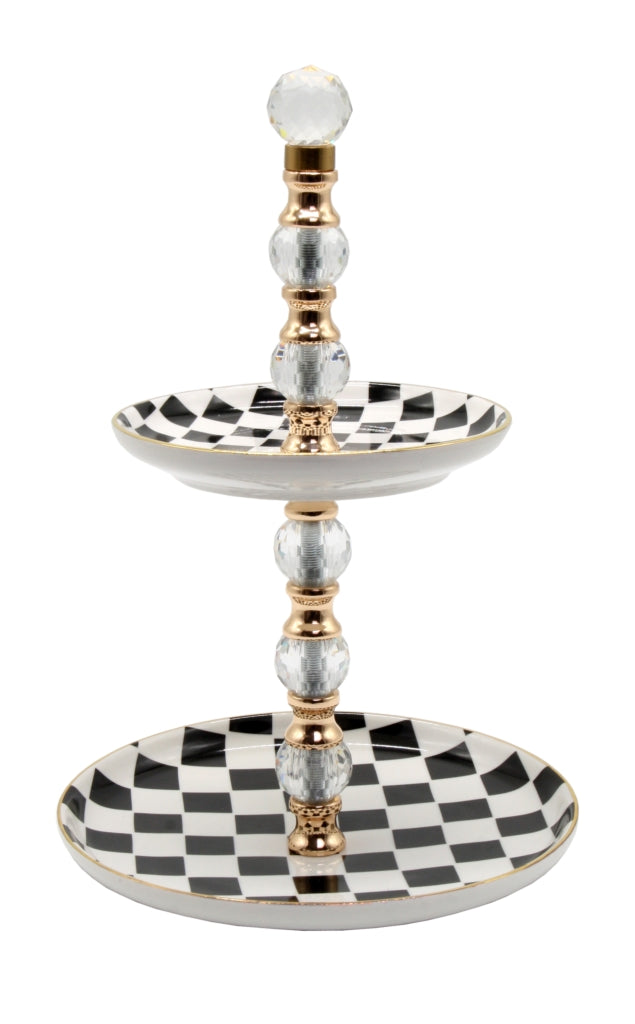 Christiana 2 Tier Check Cake Stand with Crystal
