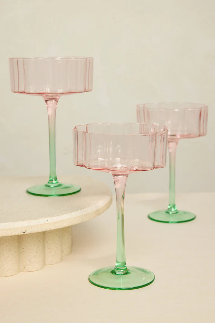 Willow & Mae Cocktail Glasses Bloom Wavy Pink Green