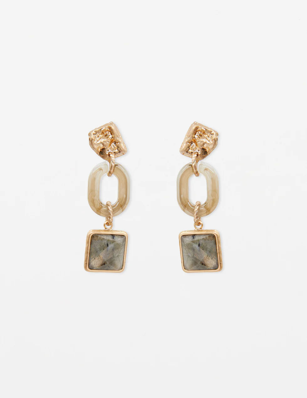 Stella+Gemma Beaten Resin Link Earring With Grey Quartz