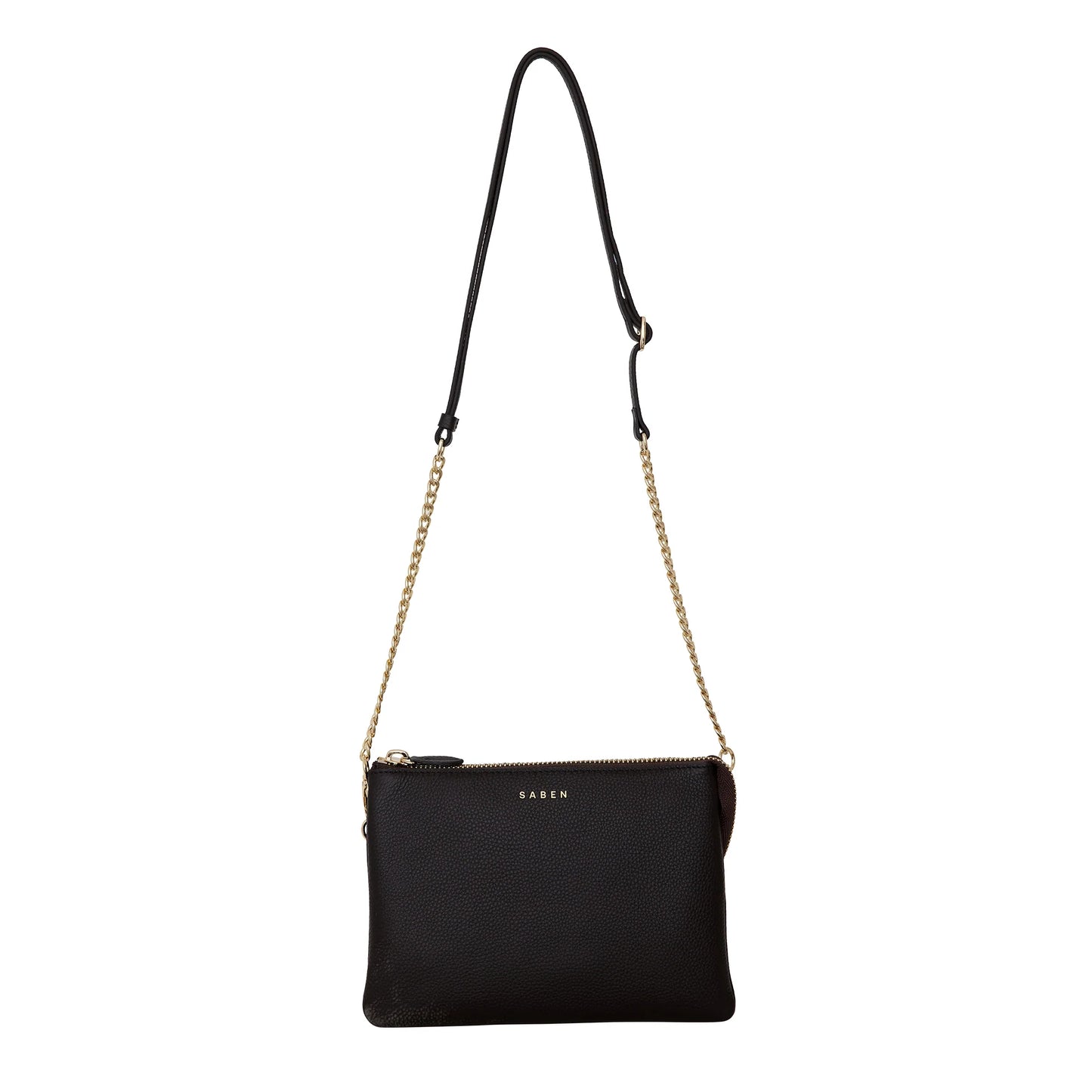 Saben Feature Strap Chain Gold Curb with Black Leather