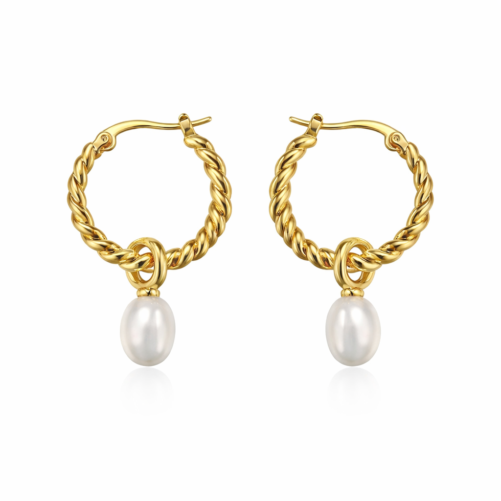 Me The Label Twisted Pearl Hoop Earrings