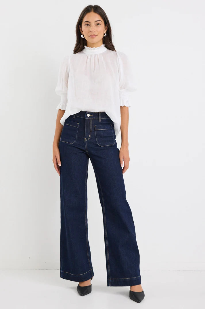 by Rosa Verse Ivory Sheer High Neck Short Sleeve Top