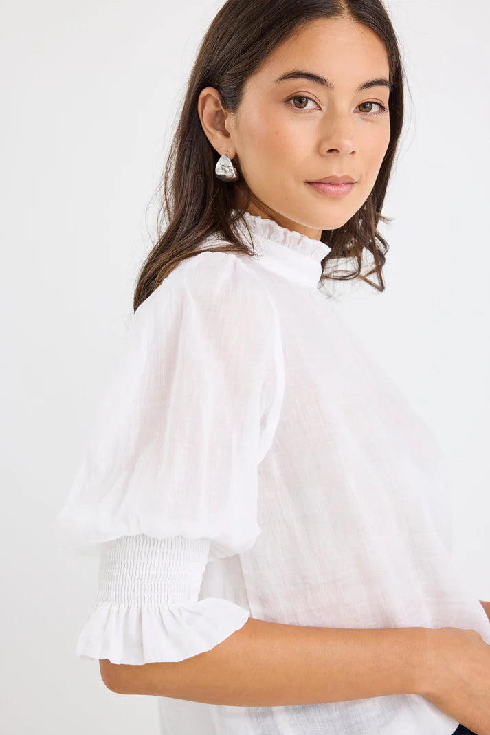 by Rosa Verse Ivory Sheer High Neck Short Sleeve Top