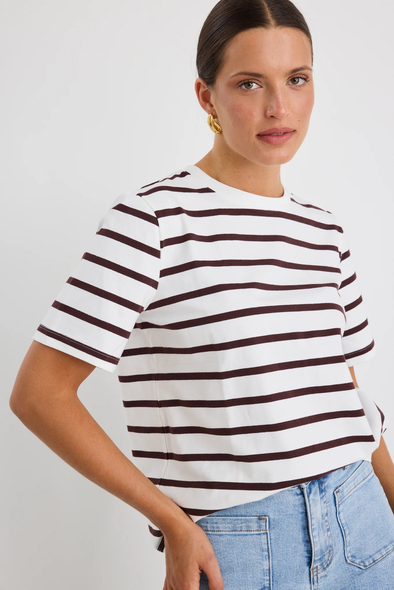 RE.UNION label Binding Chocolate Stripe Boxy Fit tee
