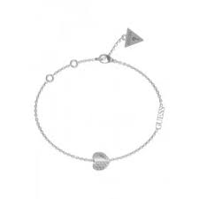 Guess Plain and Pave Heart Charm Necklace