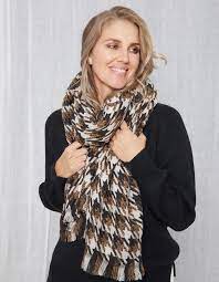 Stella + Gemma Brown Houndstooth Scarf