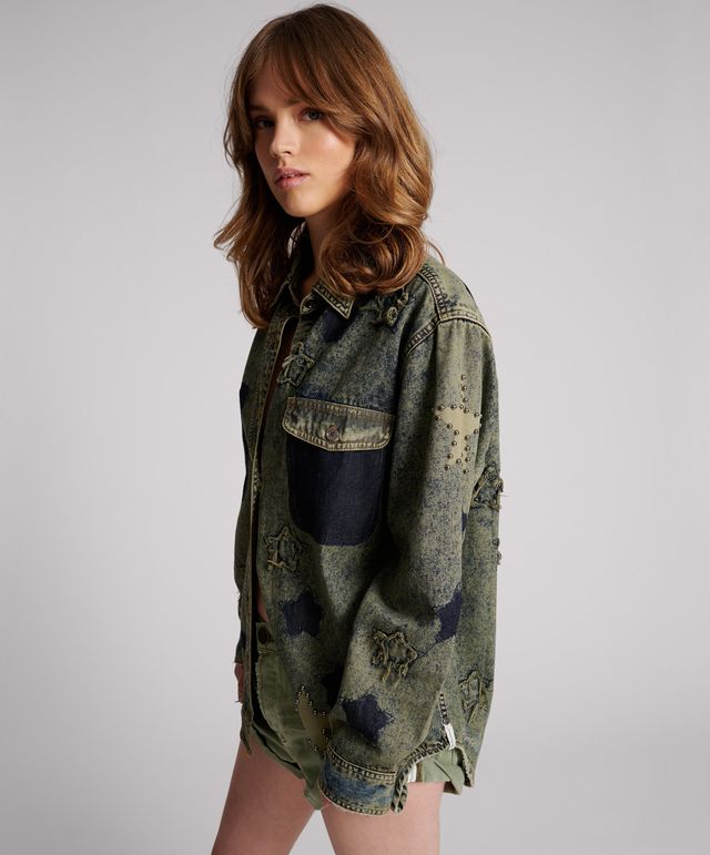 One Teaspoon Star Classic Everyday Shirt Petrol Green