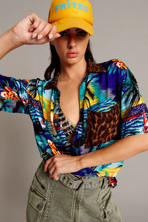 One Teaspoon Utopia Leopard Print Hawaiian Shirt