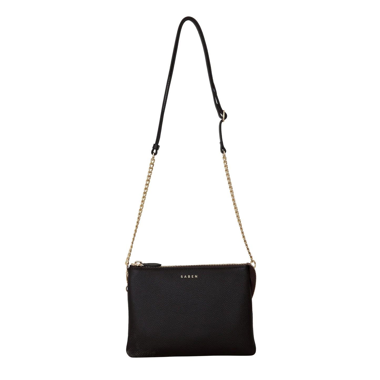Saben Feature Strap Chain Gold Curb with Black Leather