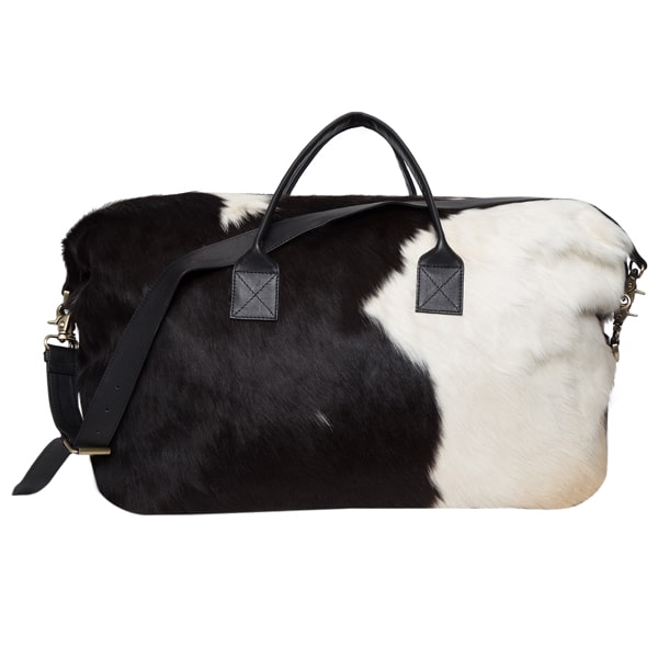 The Design Edge Weekender/Overnight Black and White Cow Hide Bag