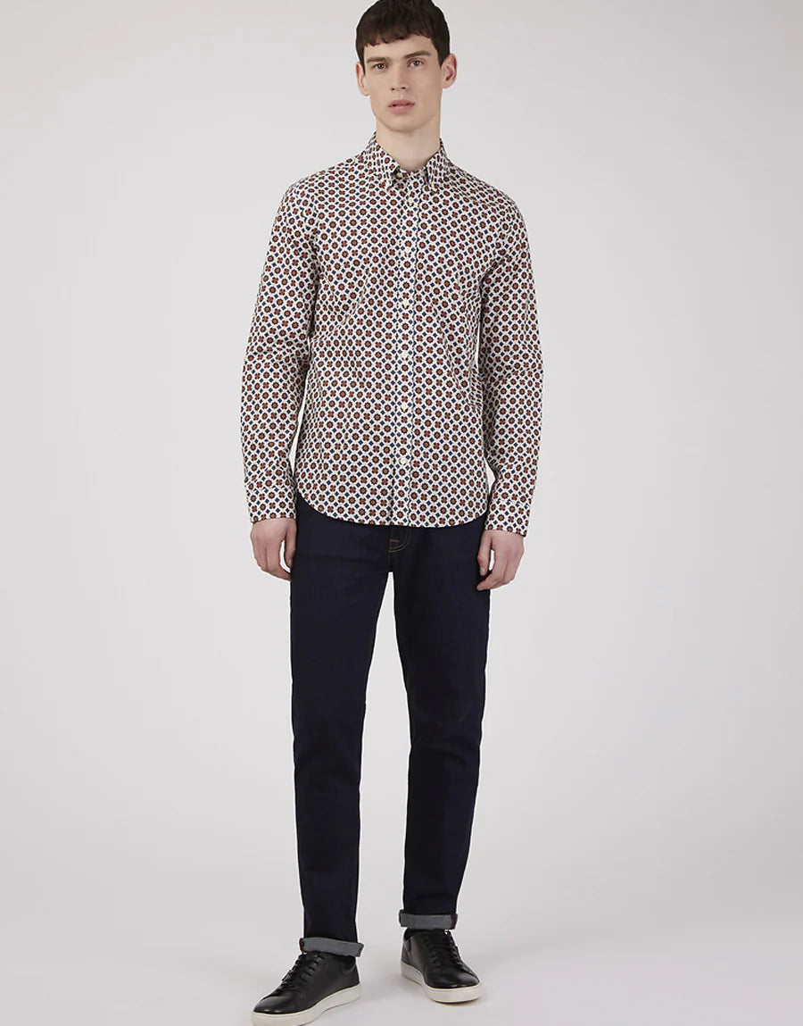 Ben Sherman Foulard Tile Print Long Sleeve Shirt
