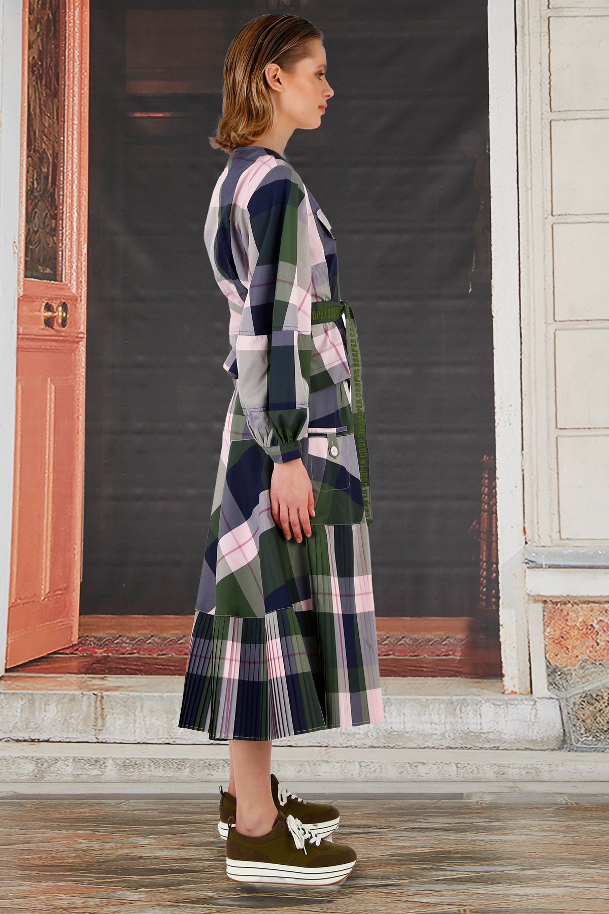 Cooper PLEATING ROMANCE Skirt - Olive & Pink