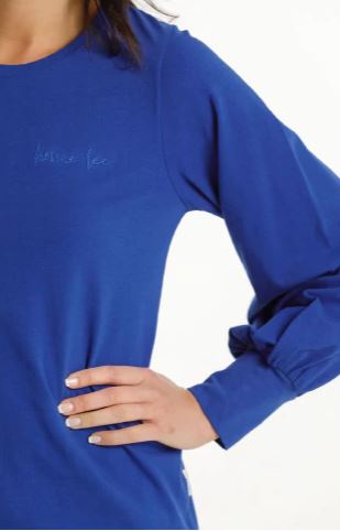 Homelee Laylah Top - Santorini Blue with Script Writing