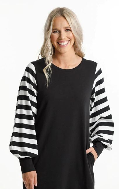 Home lee Laylah Dress - Black & White Stripe Sleeves
