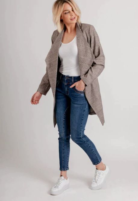 Mi Moso Plaid Coatigan - Taupe