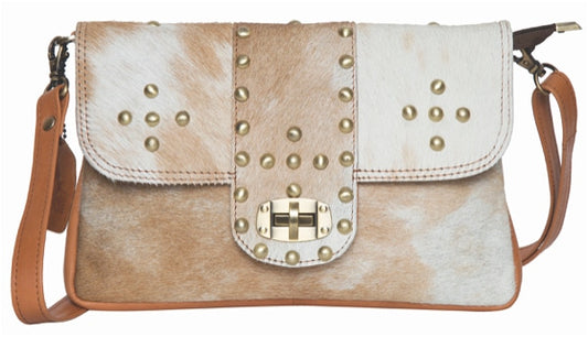 The Design Edge White Jersey Hairon and Black Leather Handbag