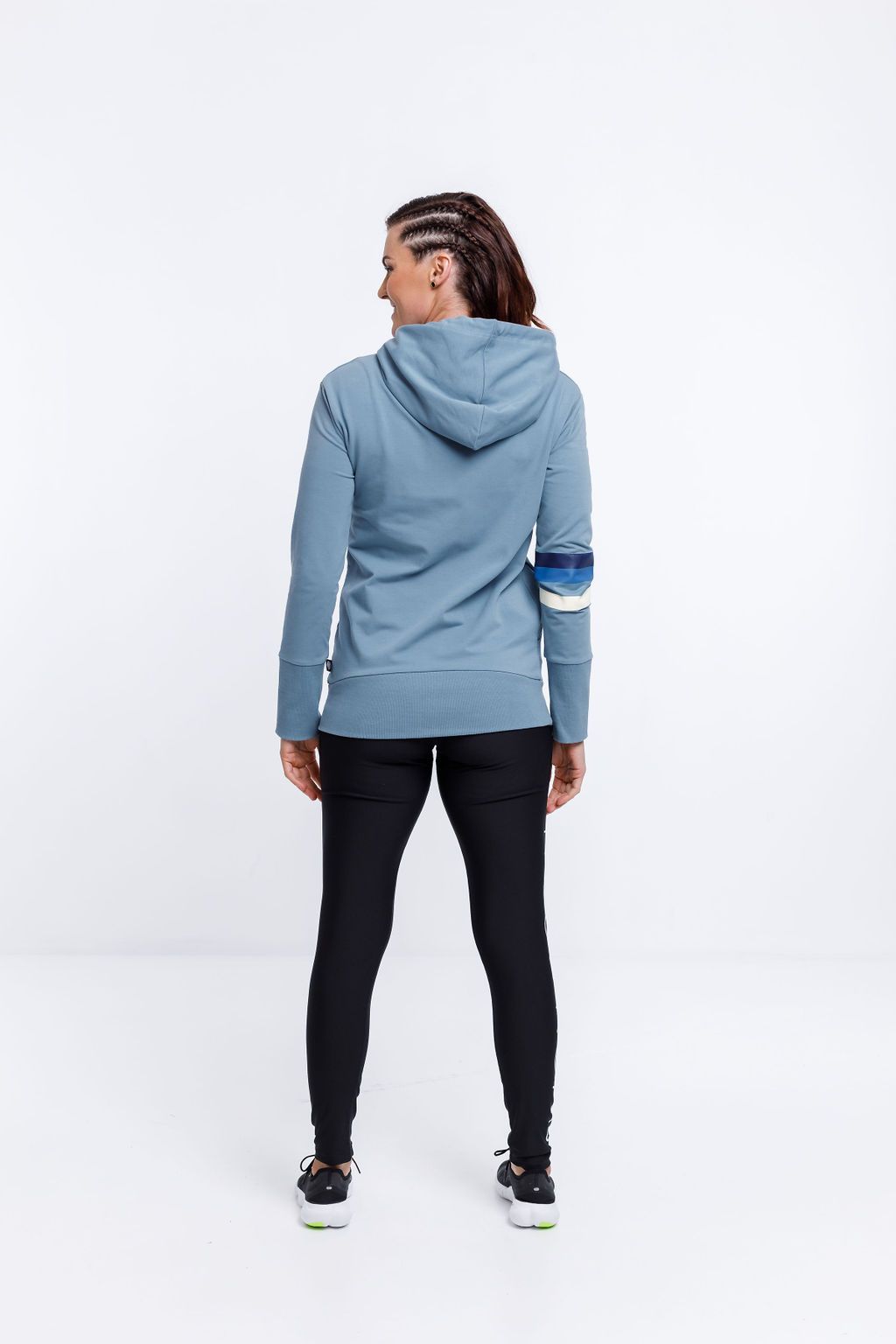 Rose Road Zip Up Hoodie Bluestine with Blue Feature print on Sleeves