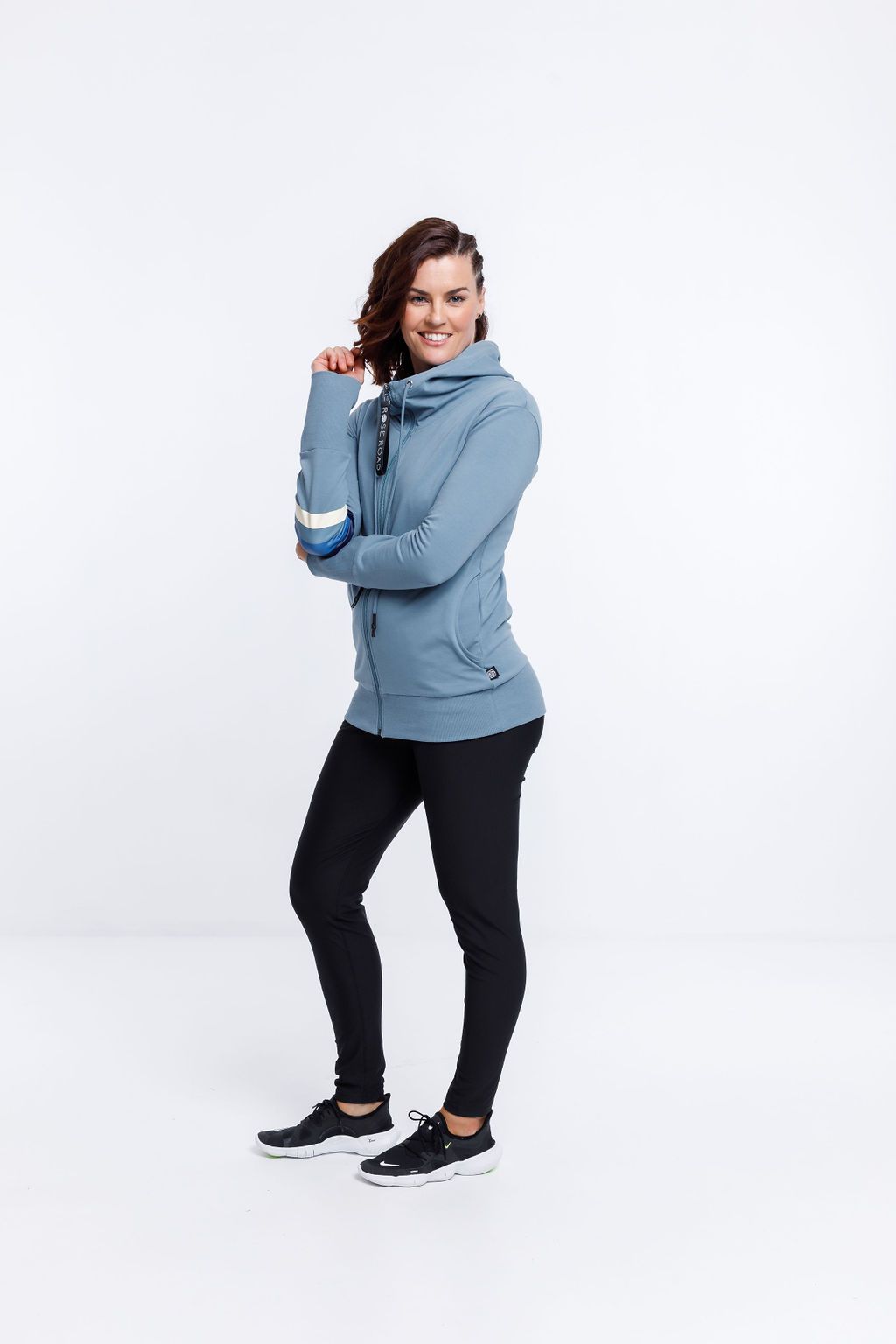 Rose Road Zip Up Hoodie Bluestine with Blue Feature print on Sleeves