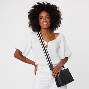 Saben Feature Bag Strap Black and White Herringbone