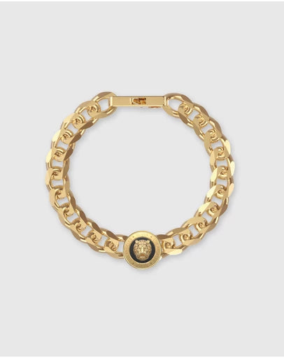 Guess Jewellery Mens Gold Lion Coin and Black Bracelet