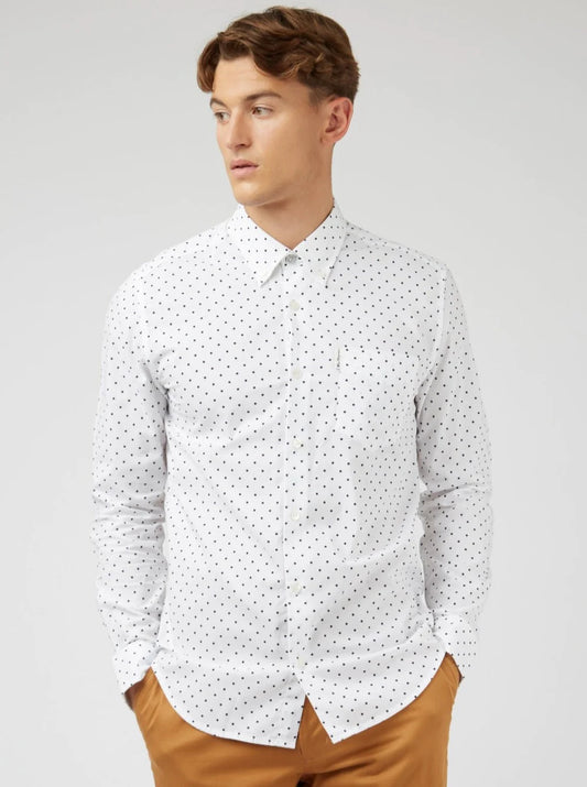 Ben Sherman Polka Dot Print White Shirt Long-Sleeve