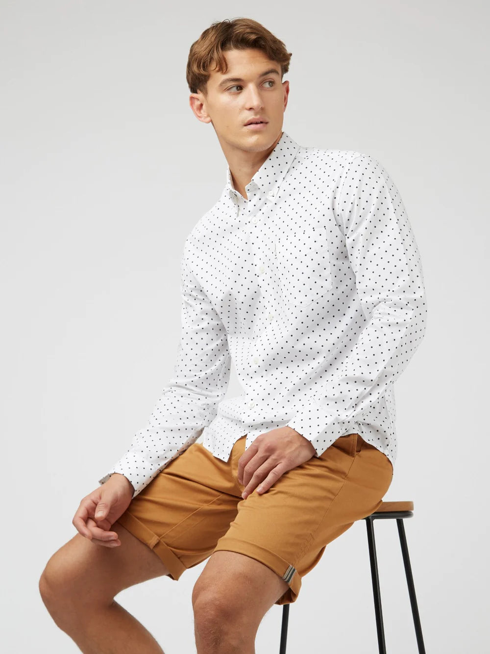 Ben Sherman Polka Dot Print White Shirt Long-Sleeve