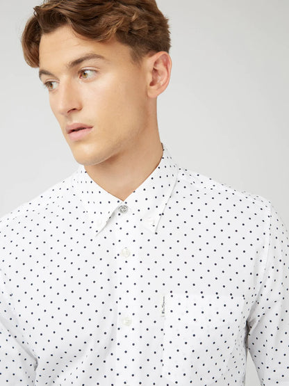 Ben Sherman Polka Dot Print White Shirt Long-Sleeve