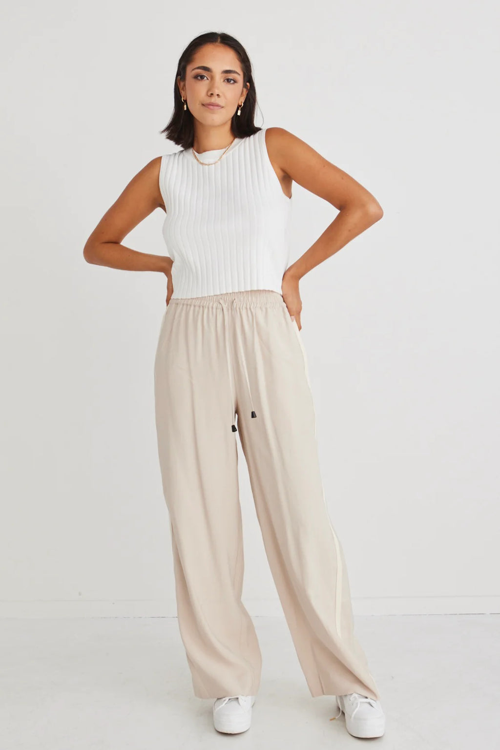 Among The Brave Townie Sand Stripe Side Tape Wide Leg Pants