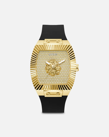Guess Watch Phoenix Gold Lion Black Silicon Strap