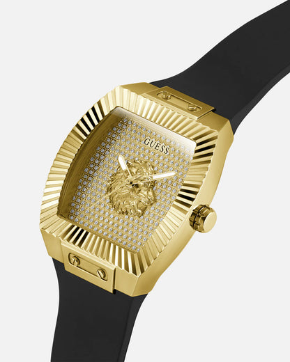 Guess Watch Phoenix Gold Lion Black Silicon Strap